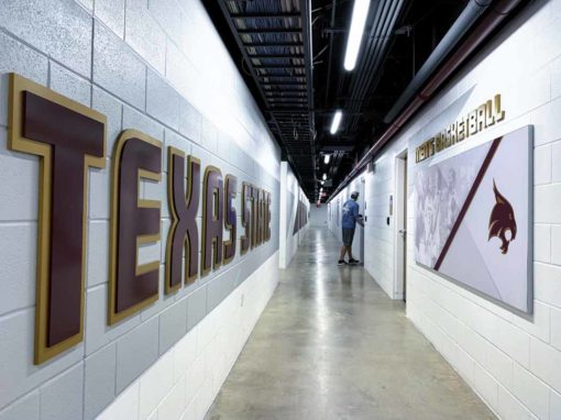 Texas State University Hallway Signage