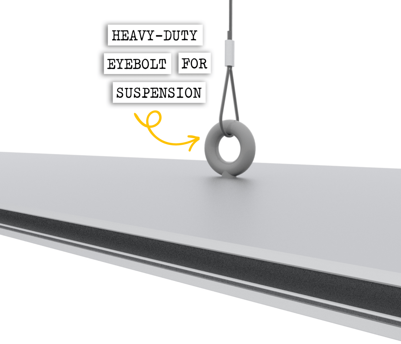 SEG Suspended Lightbox Cable Mounting Rendering with heavy-duty eyebolt for suspension