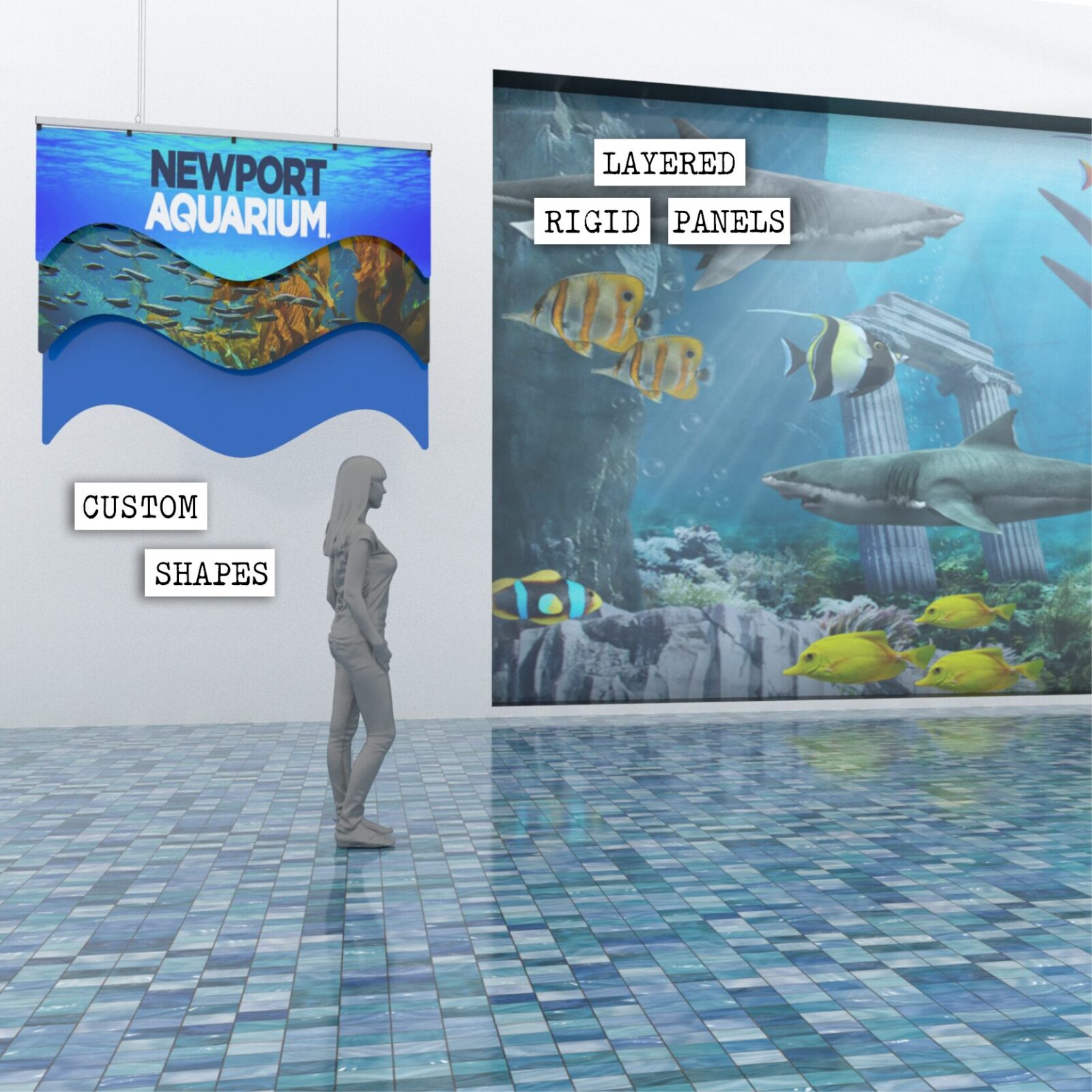 SEG Banner Rail Rendering layered in entrance of aquarium