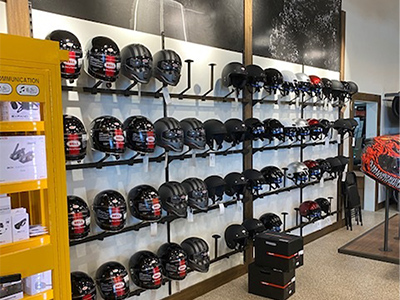 Helmet department with helmet displays