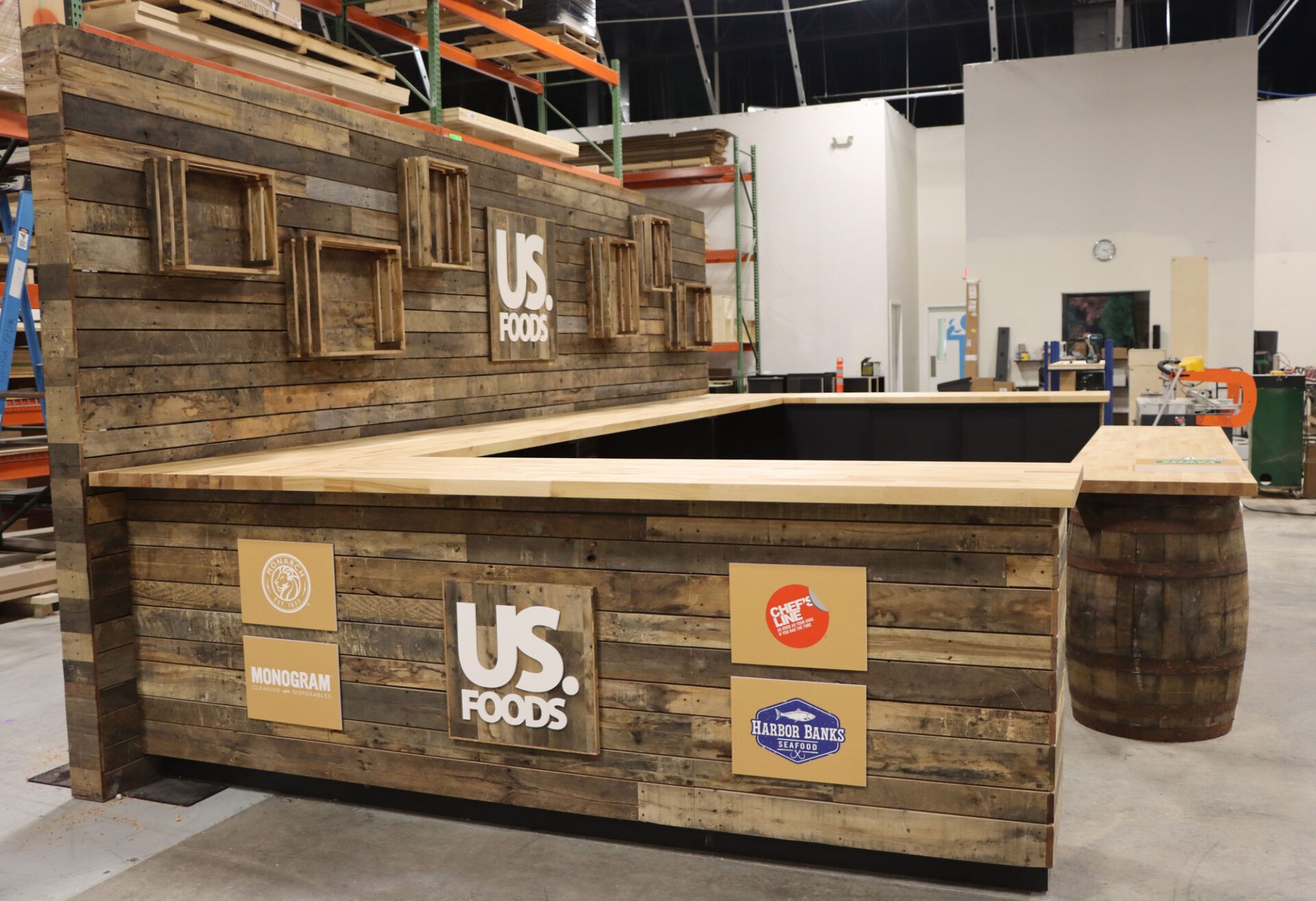 Millwork tradeshow booth in warehouse