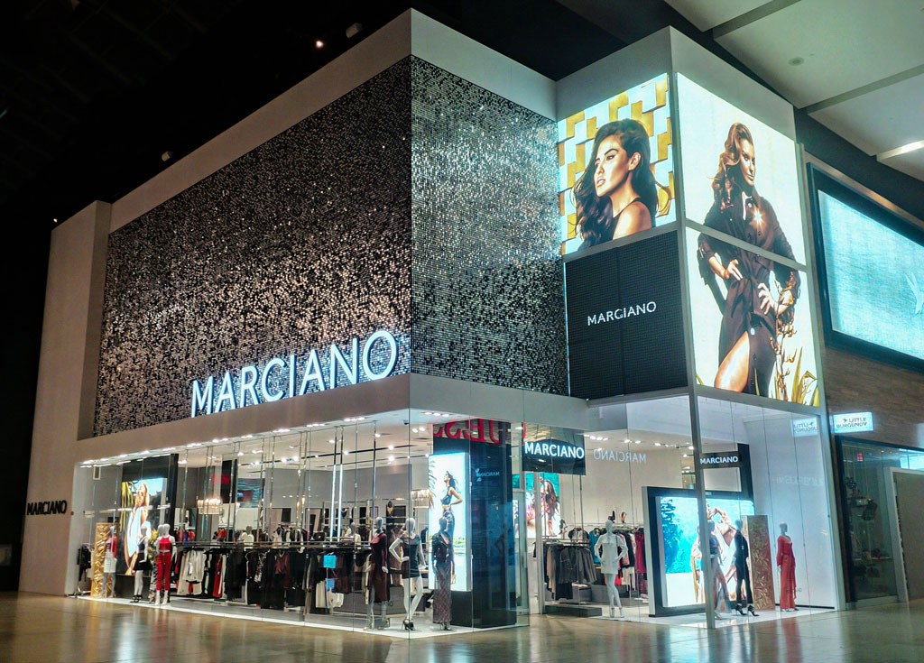 Marciano, retail, window display, lightbox, wall mounted lightbox